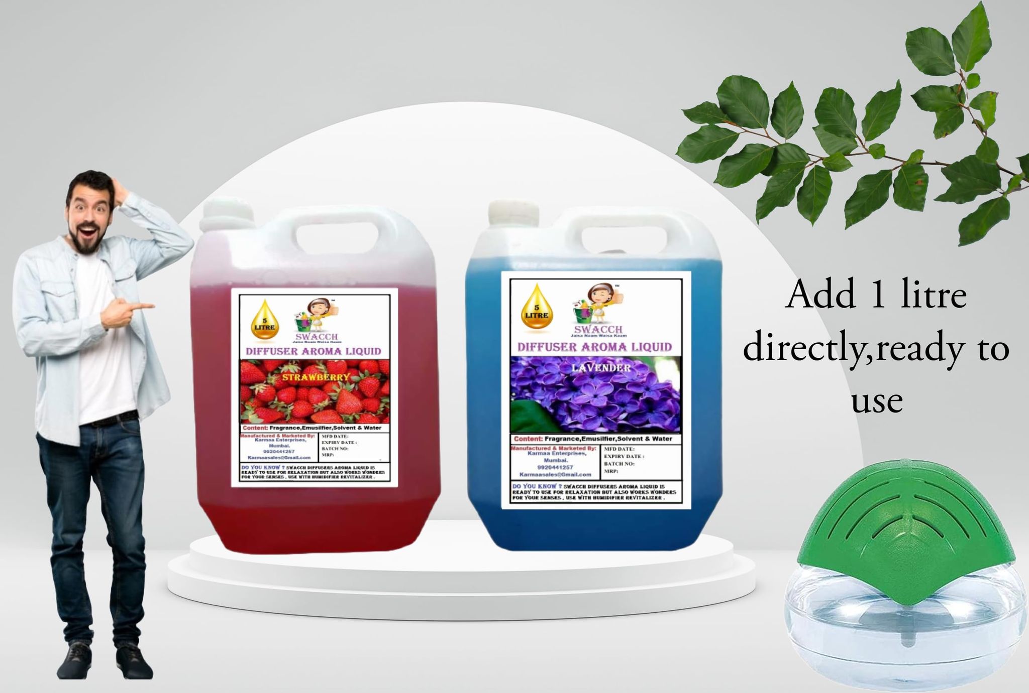 Swacch Diffuser Aroma Liquid (5 Litre) (Pack of 2) Strawberry & Lavender