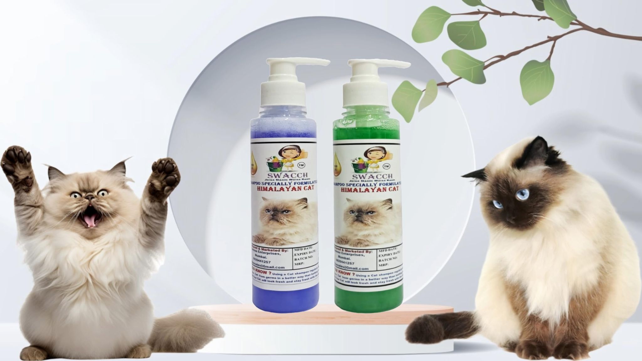 SWACCH Premium Shampoo for Himalayan CAT (200ML) (Combo Pack of 2) Lavender & NEEM ALOVERA