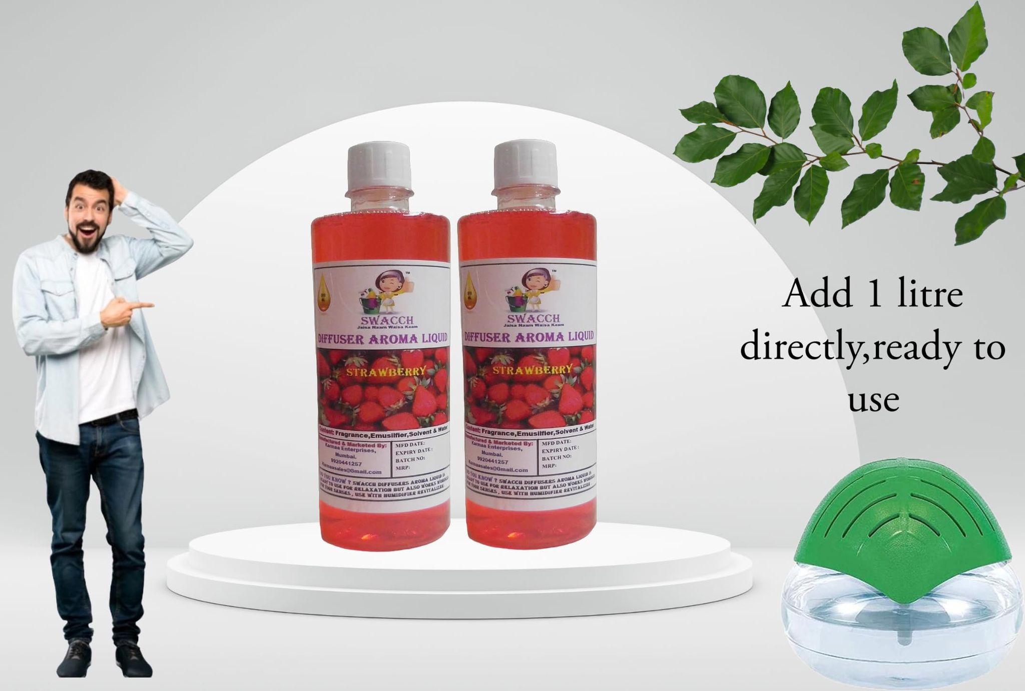 Swacch Diffuser Aroma Liquid (500ml) (Pack of 2) Strawberry