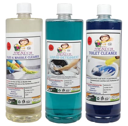 Home Care Combo Tiles & Marble Cleaner, Detergent liquid & Toilet Cleaner 1 Litre (Pack of 3)