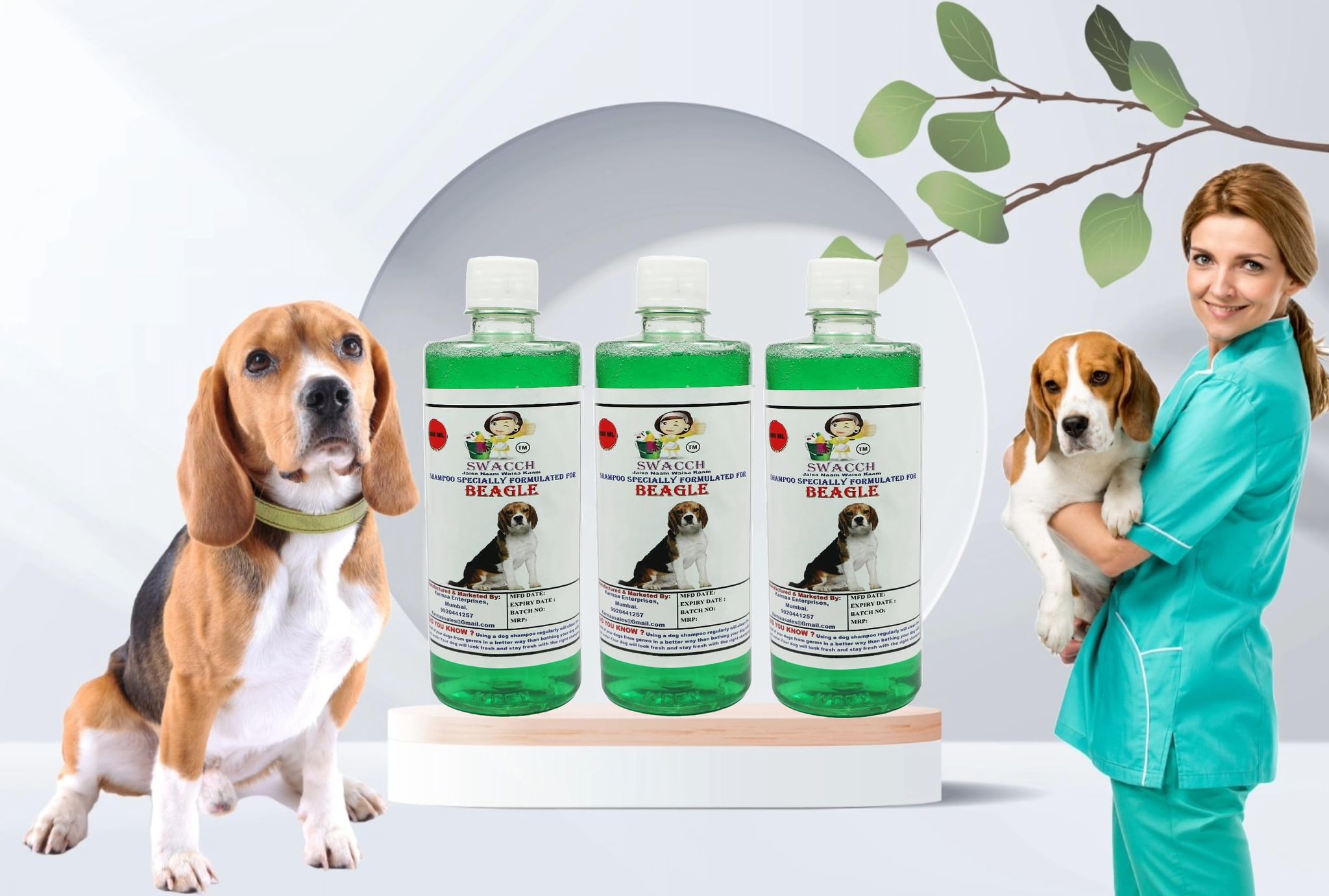Swacch Shampoo Specially Formulated for Beagle (500ml) (Pack of 3) Neem Alovera