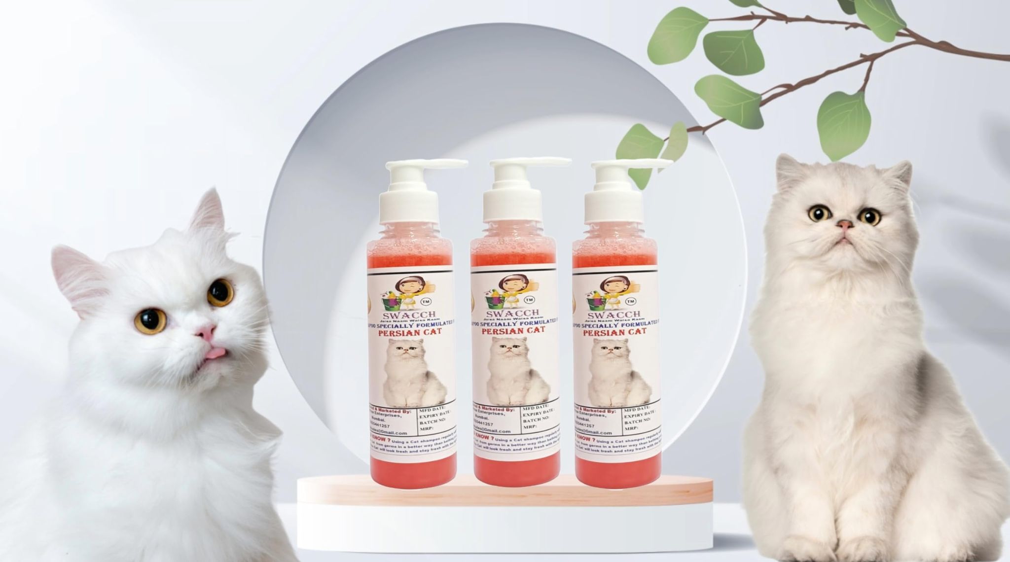 SWACCH Premium Shampoo for Persian CAT (200ML) (Pack of 3) Strawberry