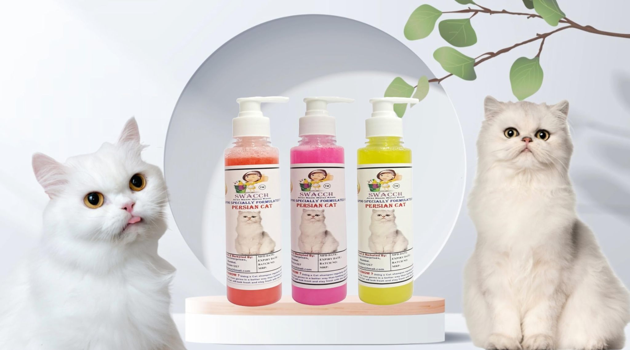 SWACCH Premium Shampoo for Persian CAT (200ML) (Combo Pack of 3) Jasmine, Rose & Lemon