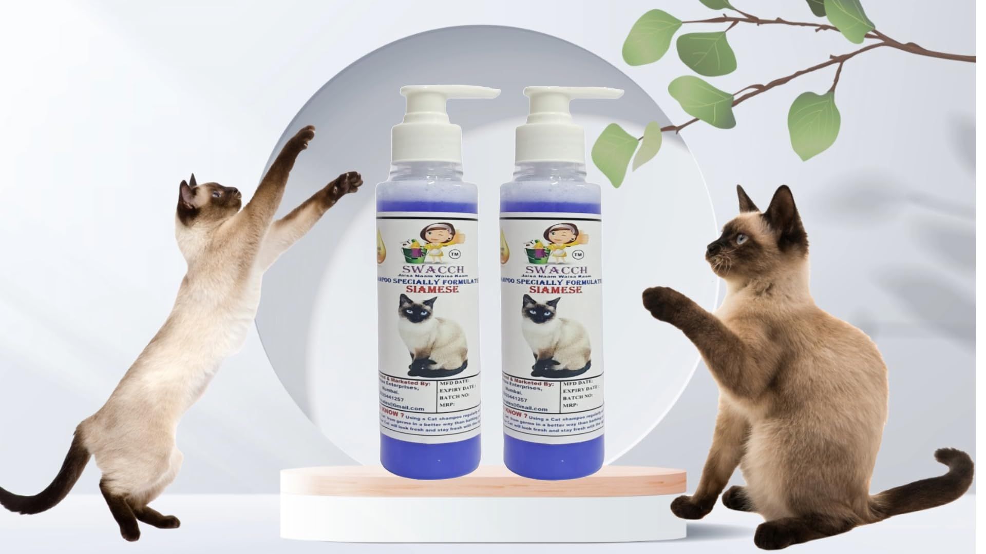 SWACCH Premium Shampoo for Siamese CAT (200ML) (Pack of 2) Lavender