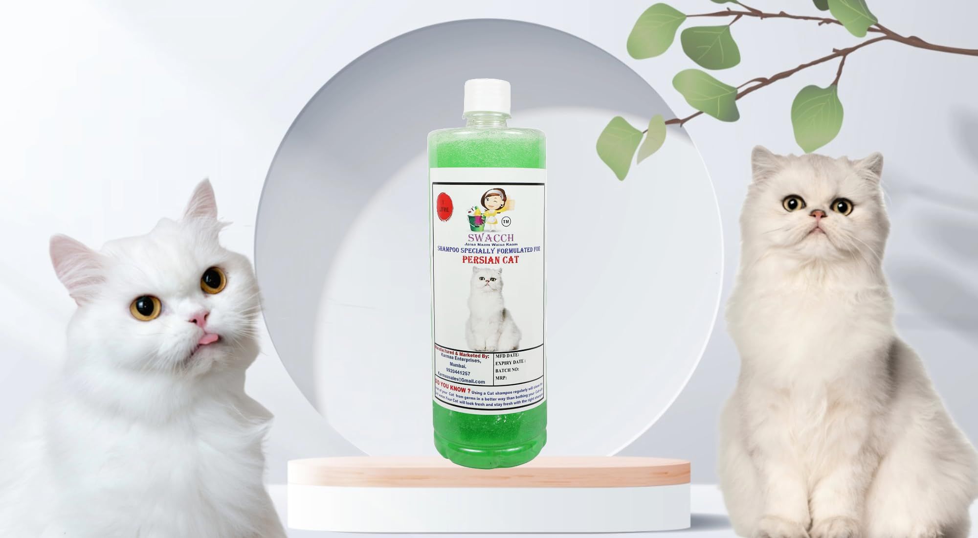 SWACCH Shampoo Specially FORMULATED for Persian CAT (1 Litre) NEEM ALOVERA