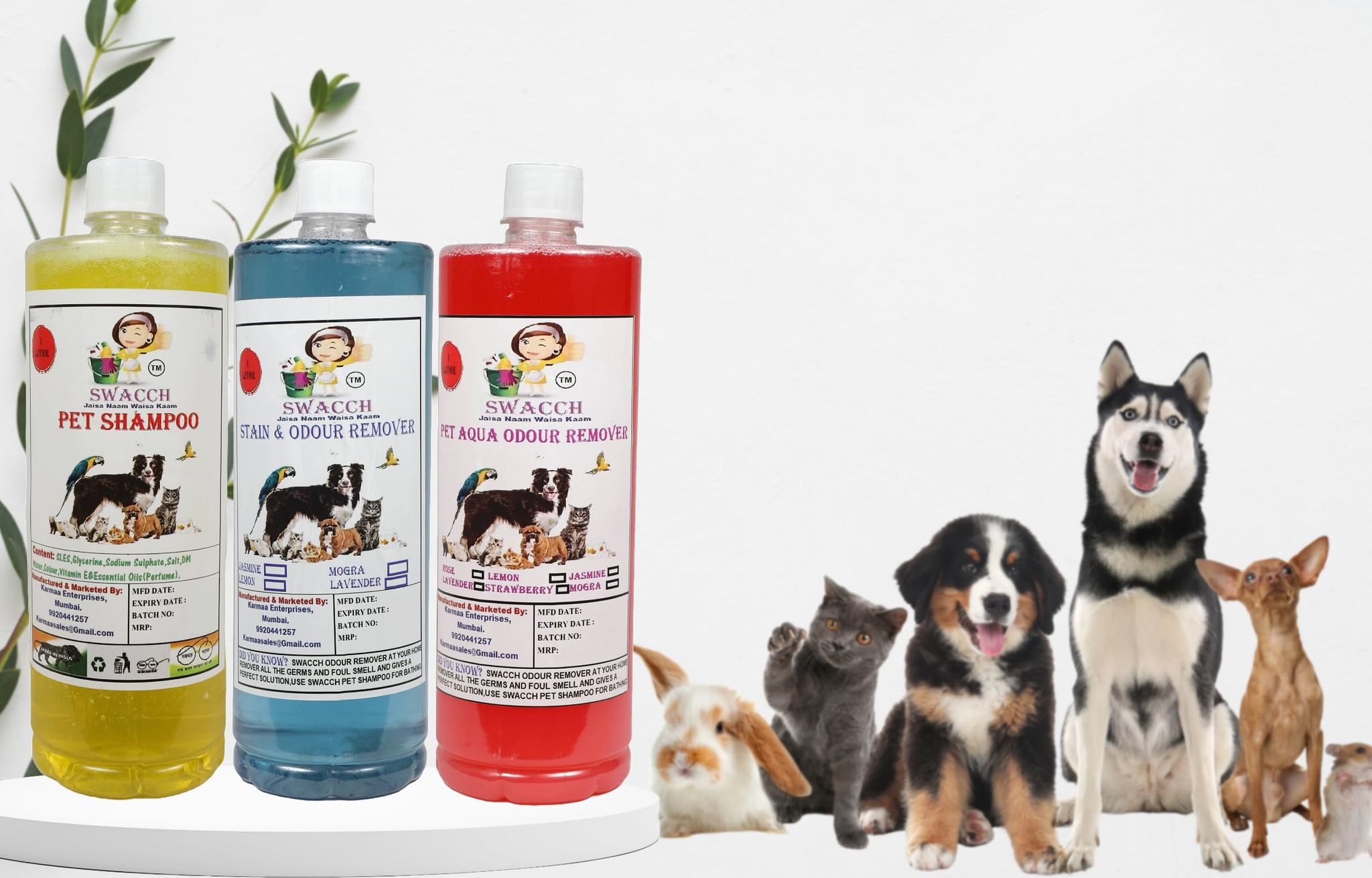 Swacch Shampoo (Lemon) + Deodorizer (Strawberry) + Stain Remover (Lavender) 1 Litre Each