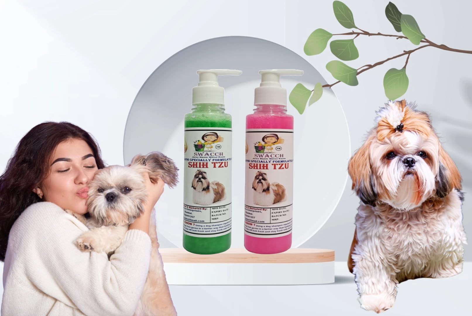 SWACCH Premium Shampoo for Shih TZU (200ML) (Combo Pack of 2) NEEM ALOVERA & Rose
