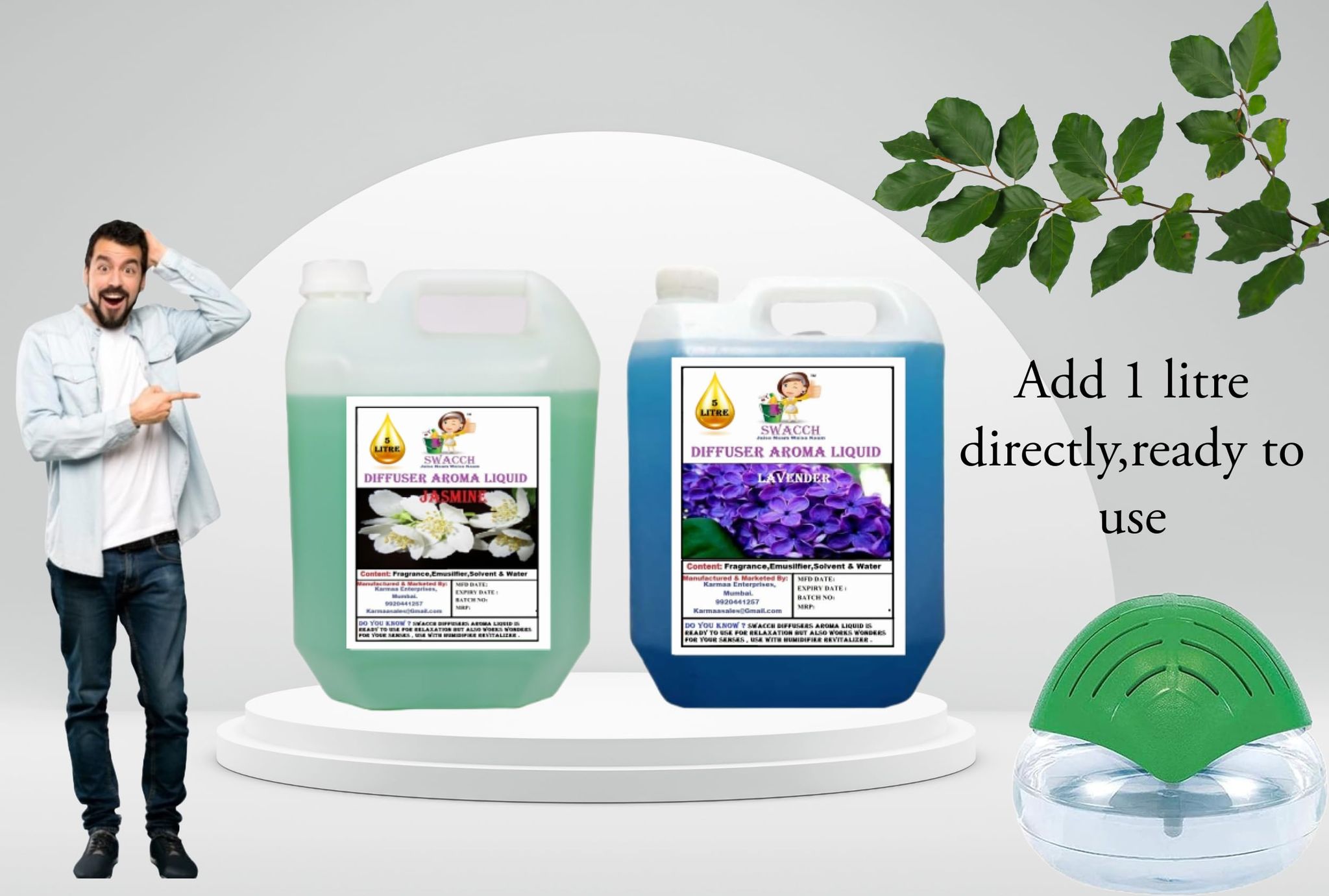 Swacch Diffuser Aroma Liquid (5 Litre) (Pack of 2) Jasmine & Lavender