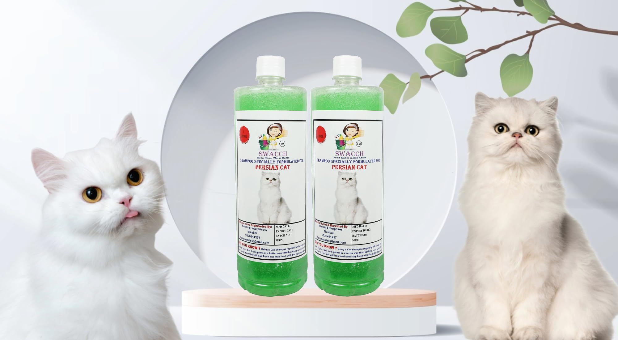 SWACCH Shampoo Specially Formulated for Persian Cat (1 Litre) (Pack of 2) Neem Alovera