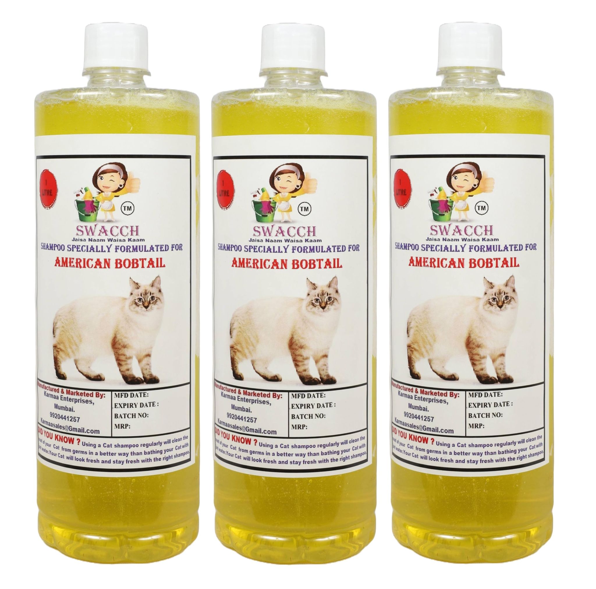 Swacch Shampoo Specially Formulated for American Bobtail (1 Litre) (Pack of 3) Lemon