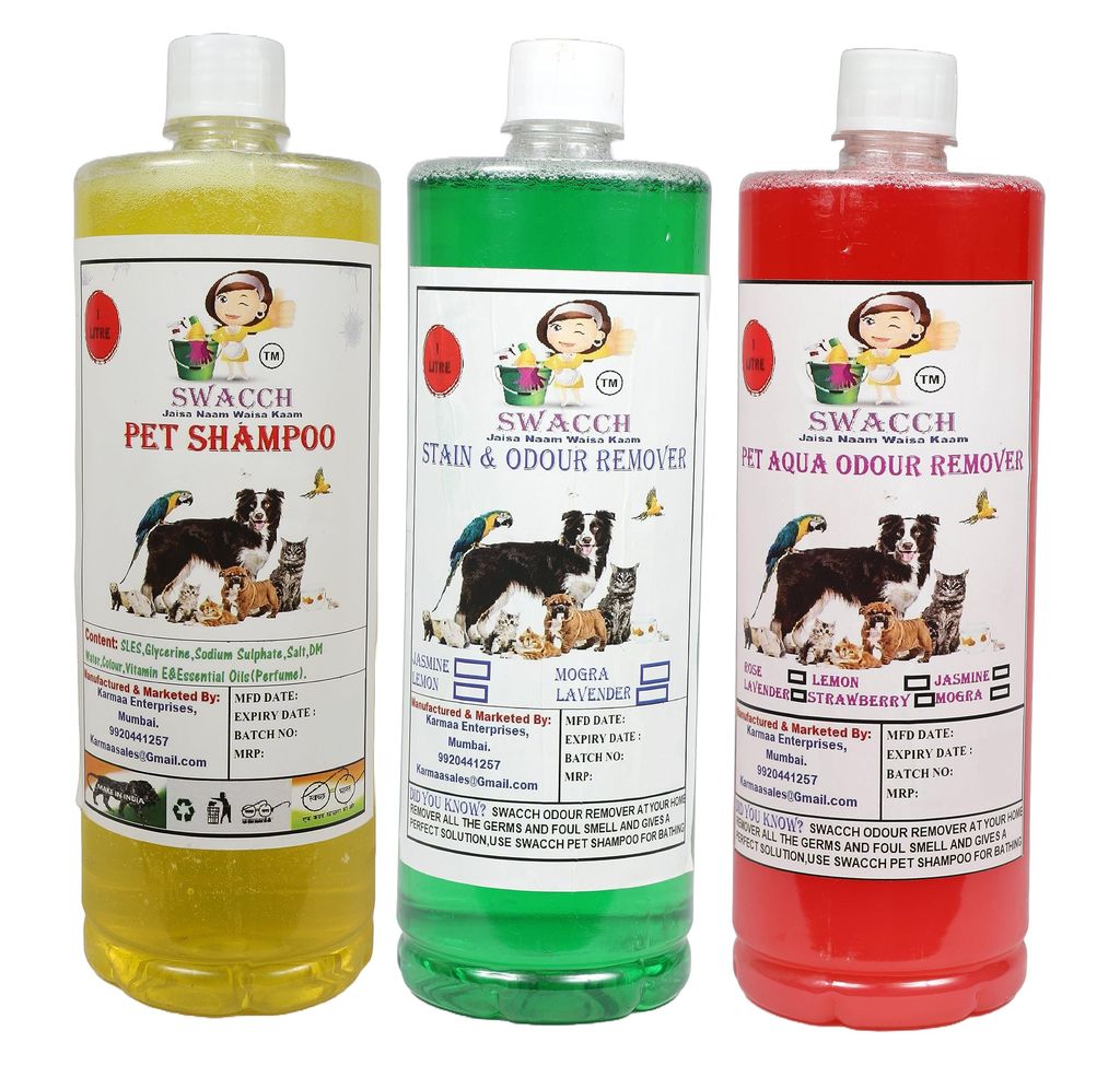 Swacch Shampoo (Lemon) + Deodorizer (Rose) + Stain Remover (Mogra) 1 Litre Each