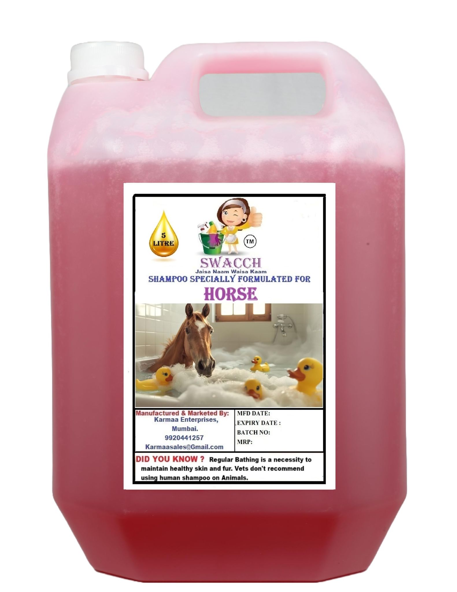 Swacch Shampoo Specially Formulated for Horse (5 Litre) Strawberry