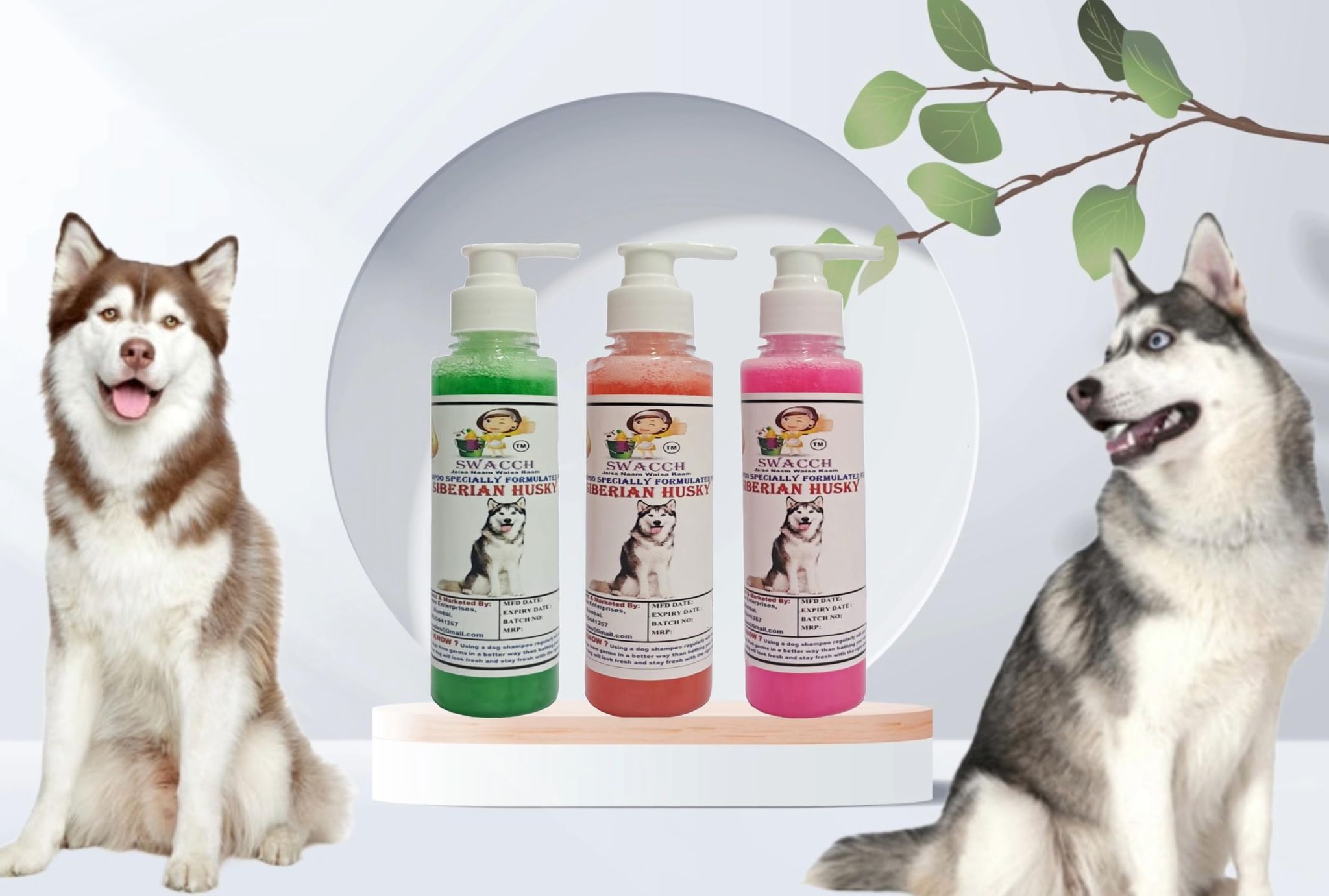 SWACCH Premium Shampoo for Siberian Husky (200ML) (Combo Pack of 3) NEEM ALOVERA, Jasmine & Rose