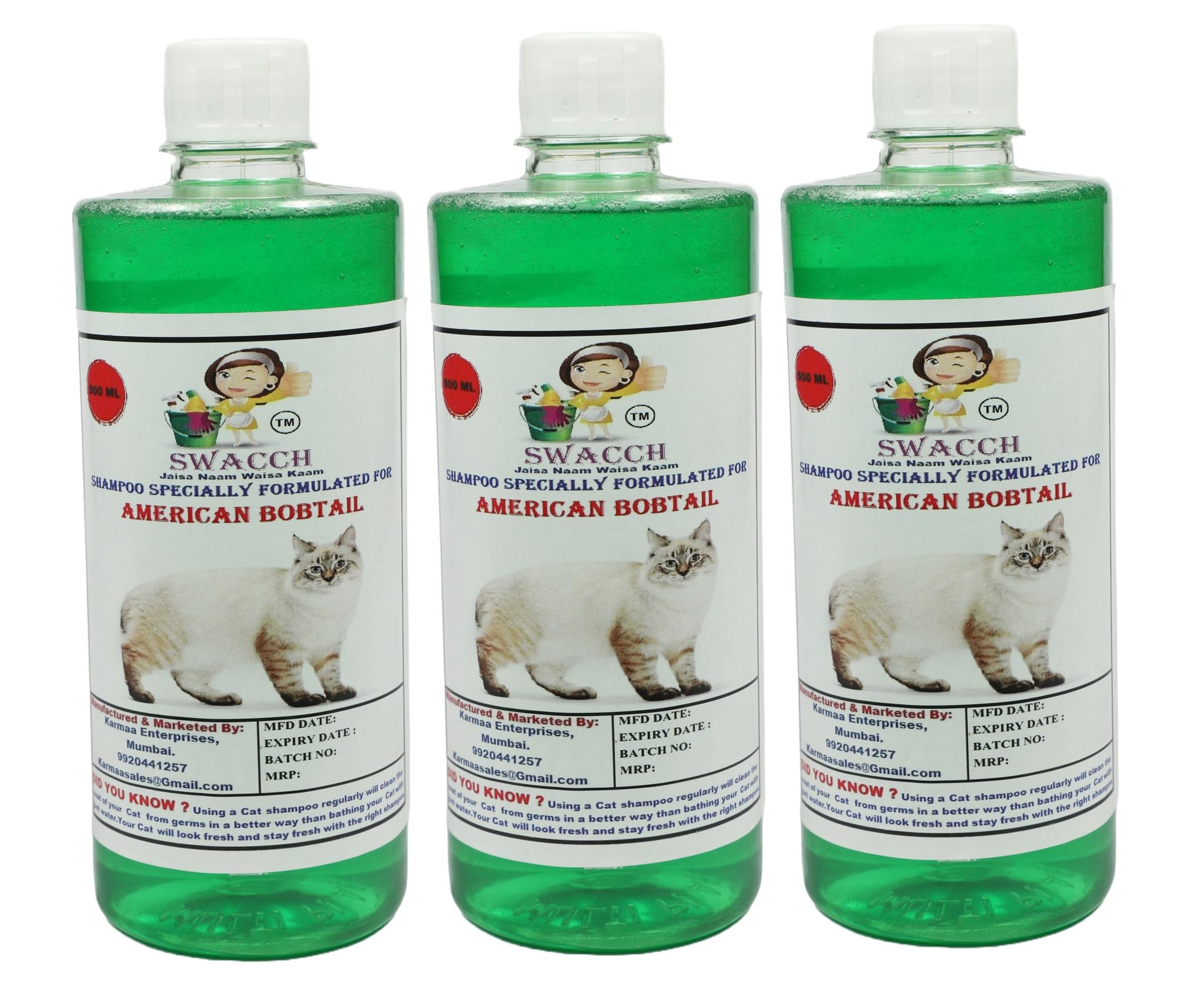 Swacch Shampoo Specially Formulated for American Bobtail (500ml) (Combo Pack of 3) Neem Alovera