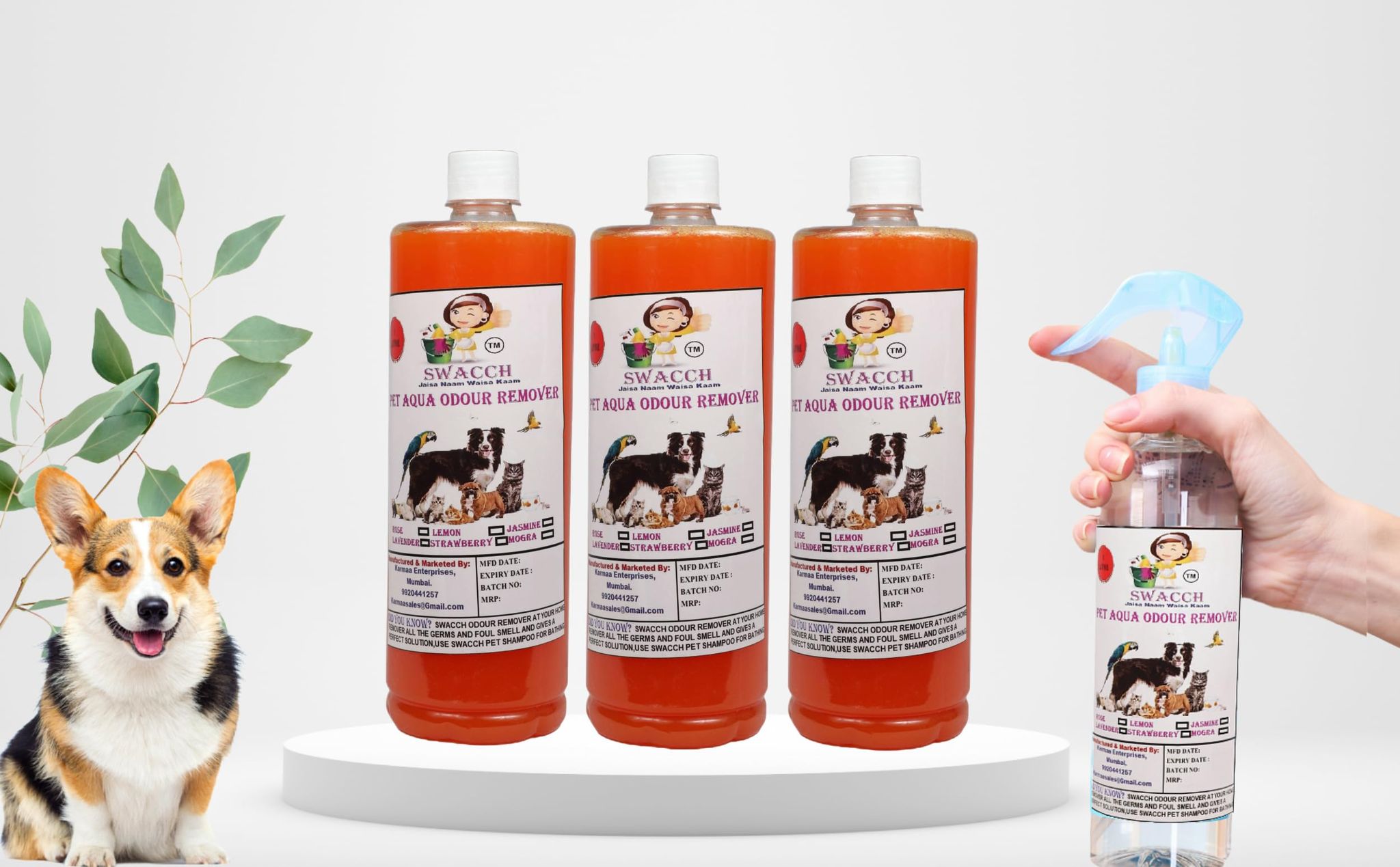 Swacchn PET Aqua Odour Remover (1 Litre) (Combo Pack of 3) Orange