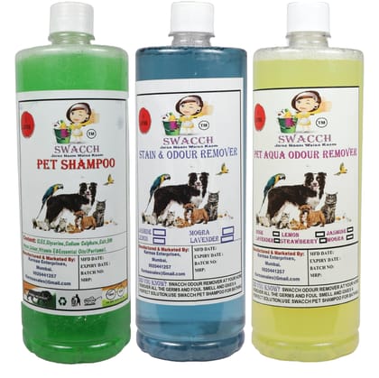 Swacch Shampoo (Neem Alovera) + Deodorizer (Lavender) + Stain Remover (Orange) 1 Litre Each