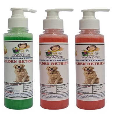 SWACCH Premium Shampoo for Golden Retriever (200ML) (Combo Pack of 3) NEEM ALOVERA, Jasmine & Strawberry