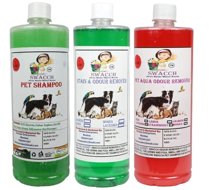 Swacch Shampoo (Neem Alovera) + Deodorizer (Mogra) + Stain Remover (Rose) 1 Litre Each