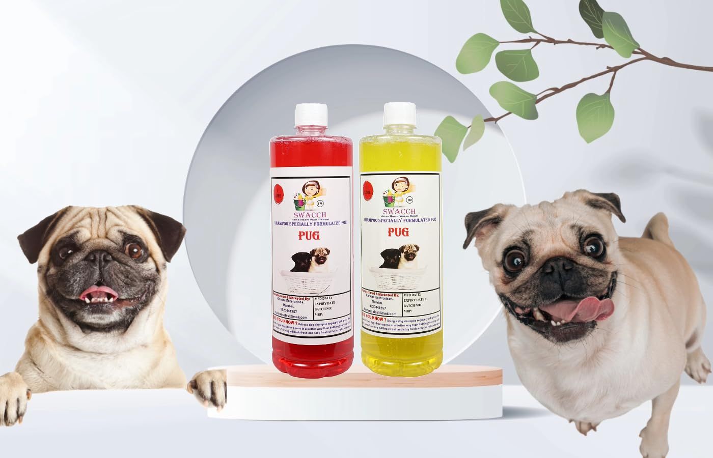 SWACCH Shampoo Specially FORMULATED for Pug (1 Litre) (Combo Pack of 2) Strawberry & Lemon