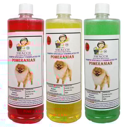 Swacch Shampoo Specially Formulated for Pomeranian (1 Litre) (Combo Pack of 3) Neem Alovera, Jasmine & Lemon