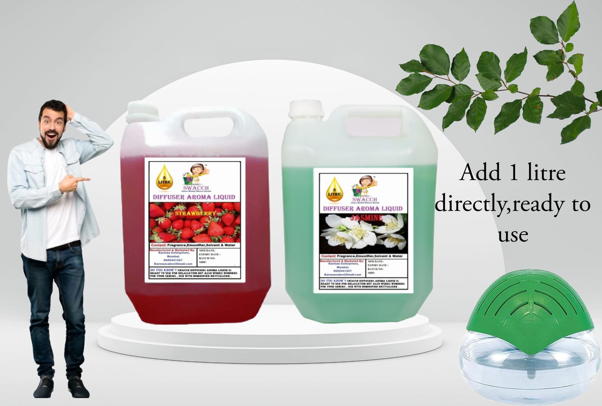 Swacch Diffuser Aroma Liquid (5 Litre) (Pack of 2) Strawberry & Jasmine