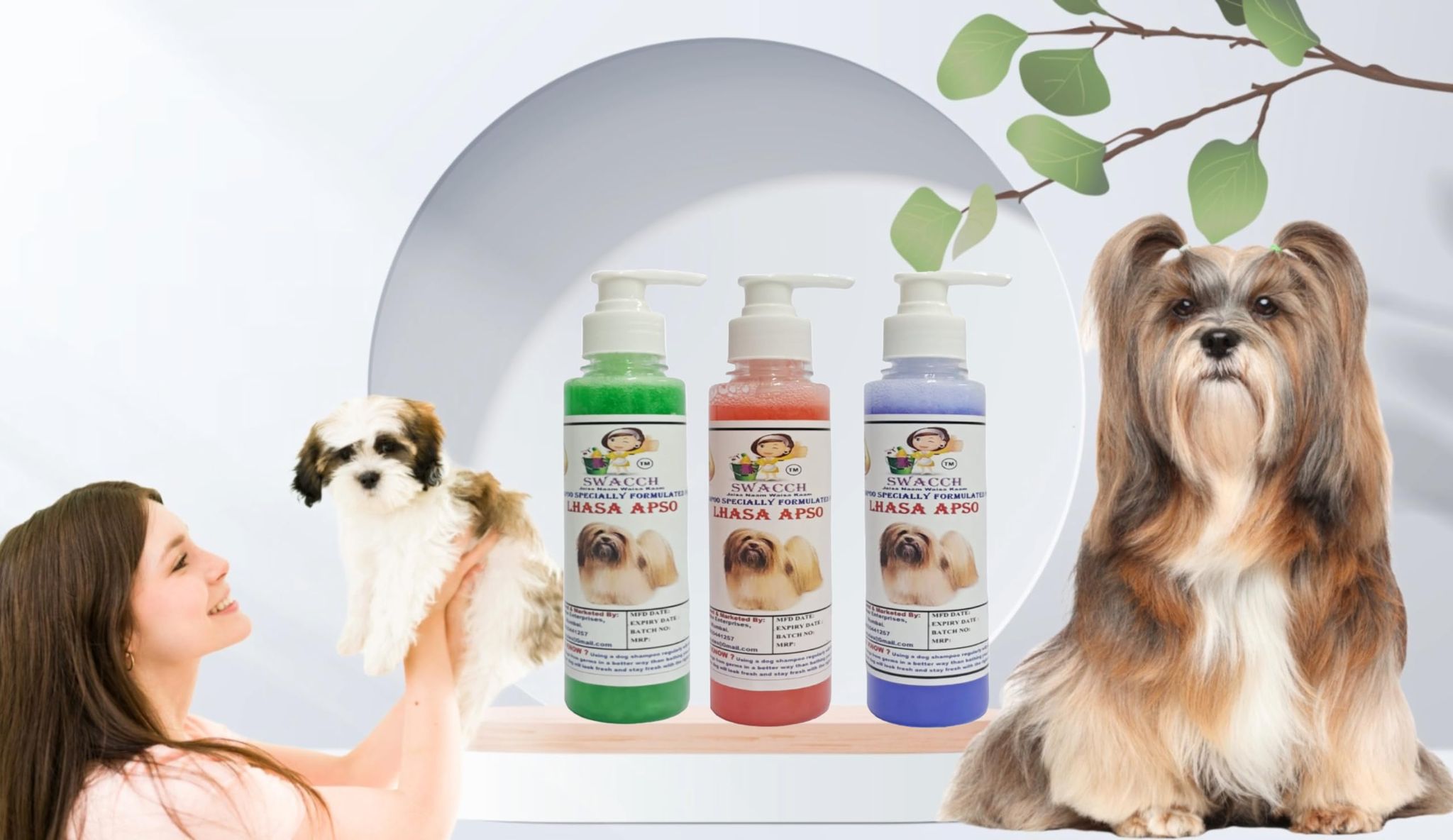 SWACCH Premium Shampoo for Lhasa APSO (200ML) (Combo Pack of 3) NEEM ALOVERA, Jasmine & Lavender