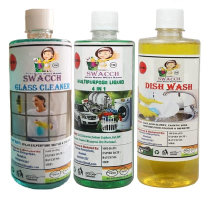 Home Care Combo Glass Cleaner, Multipurpose Liquid Mogra & Dish Wash Haldi Chandan 500ml (Pack of 3)