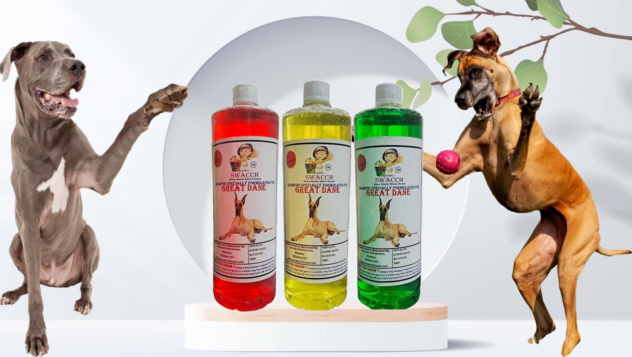 Swacch Shampoo Specially Formulated for Great DANE (1 Litre) (Combo Pack of 3) Jasmine, Lemon & Neem Alovera