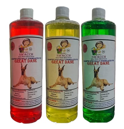 Swacch Shampoo Specially Formulated for Great DANE (1 Litre) (Combo Pack of 3) Jasmine, Lemon & Neem Alovera