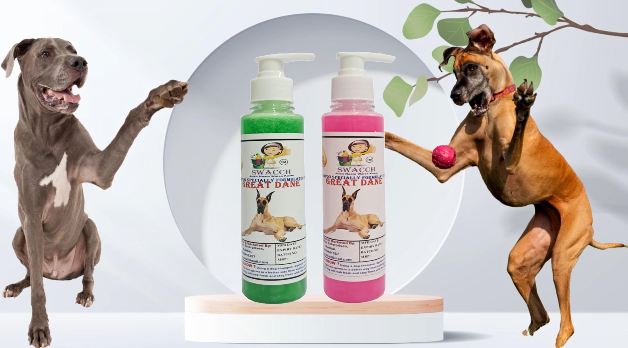 SWACCH Premium Shampoo for Great DANE (200ML)(Pack of 2) NEEM ALOVERA & Rose