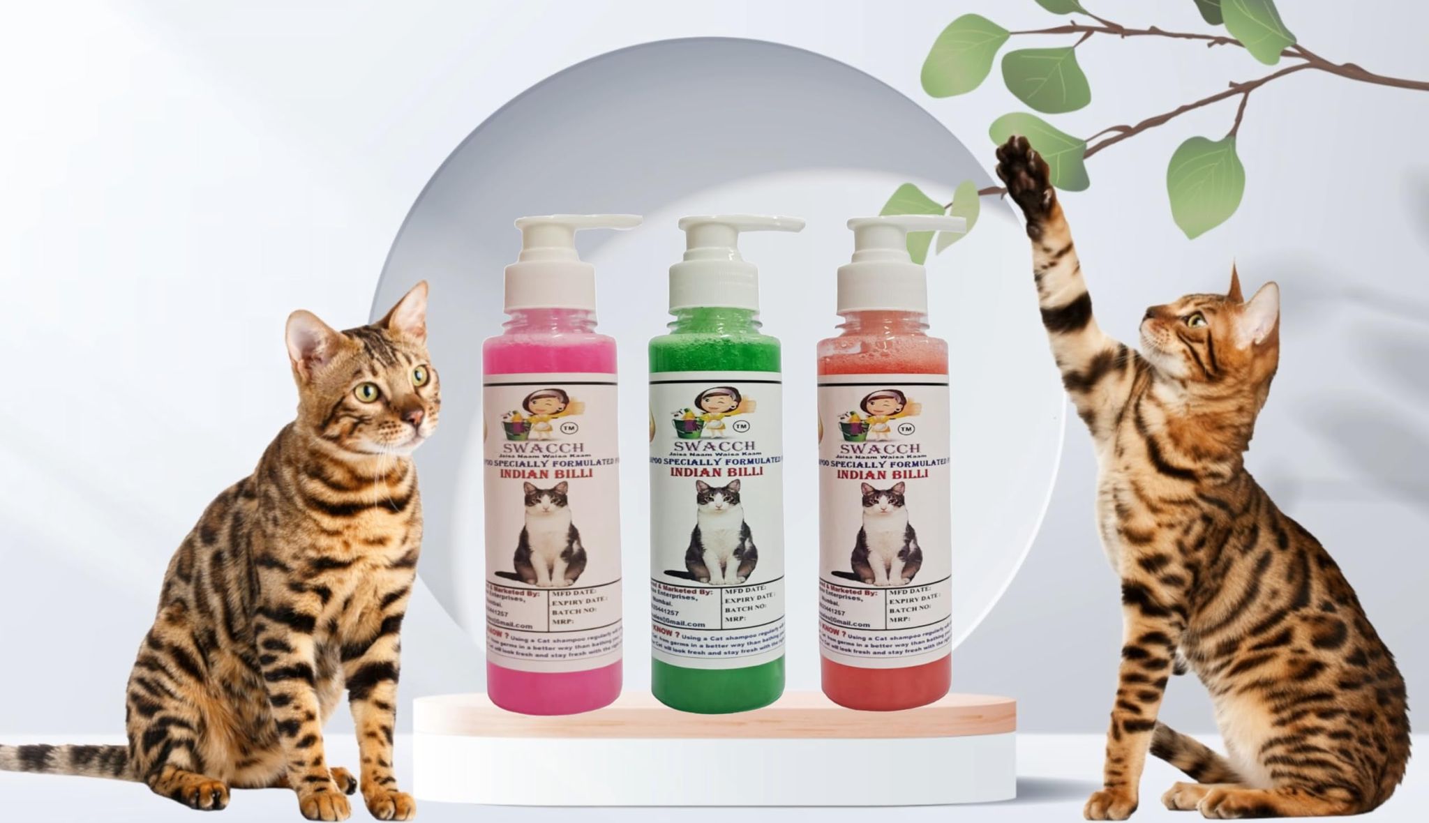 SWACCH Premium Shampoo for Indian Billi (200ML) (Pack of 3) Rose, NEEM ALOVERA & Jasmine