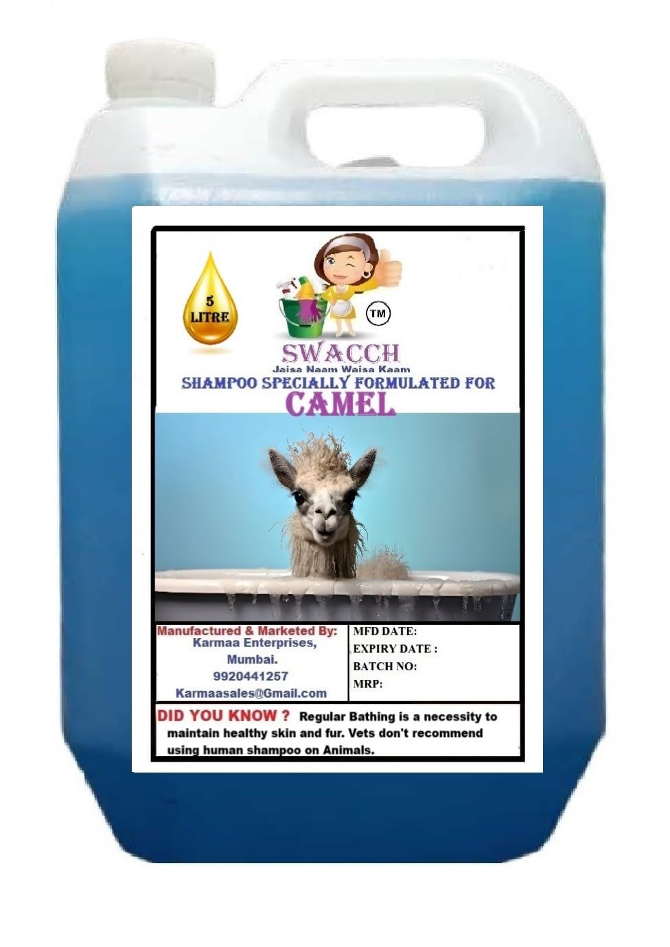 Swacch Shampoo Specially Formulated for Camel (5 Litre) Lavender