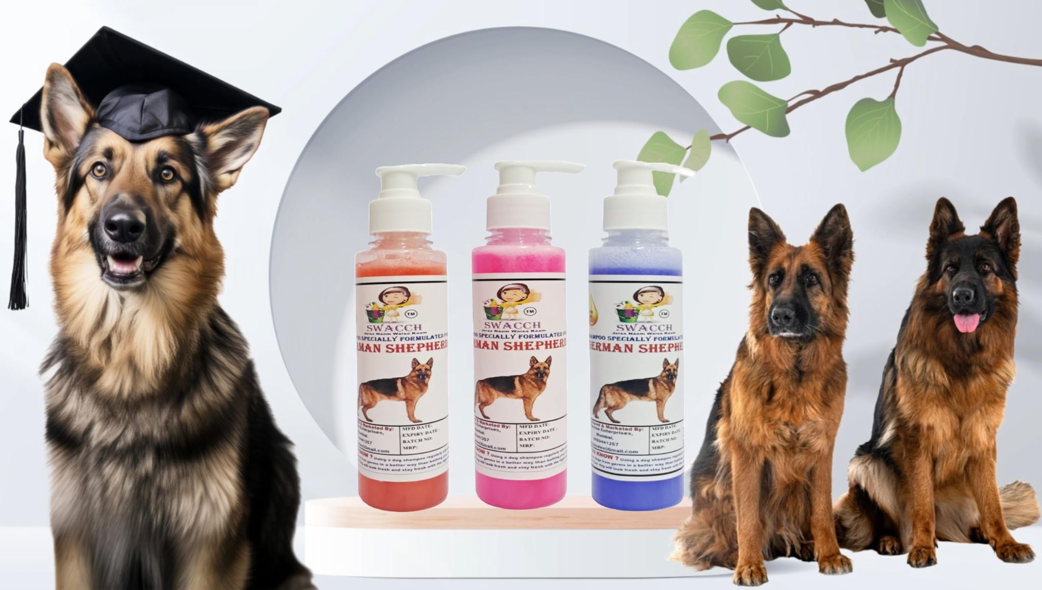 SWACCH Premium Shampoo for German Shepherd (200ML) (Combo Pack of 3) Strawberry, Rose & Lavender