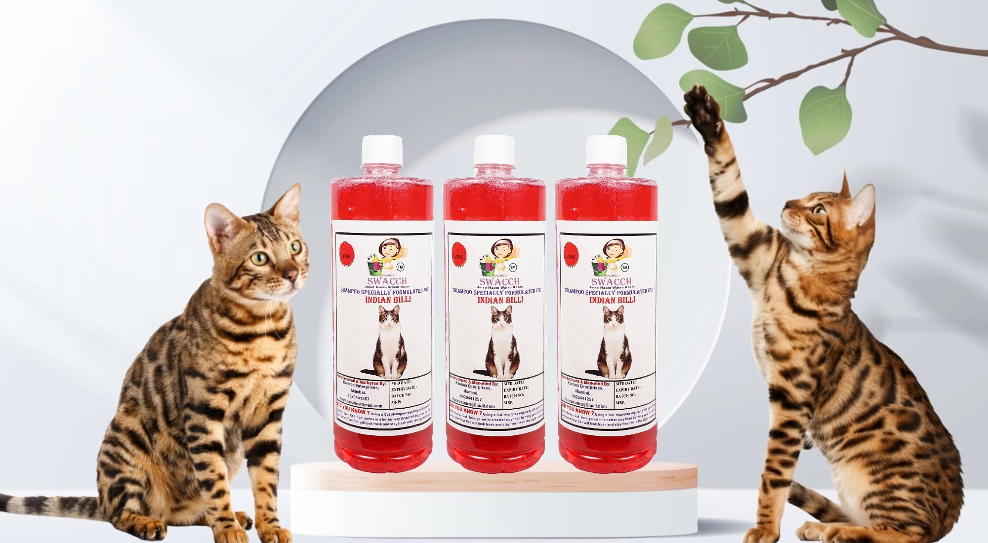 Swacch Shampoo Specially Formulated for Indian Billi (1 Litre) (Pack of 3) Jasmine