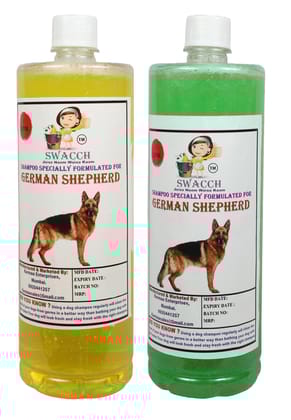 Swacch Shampoo Specially Formulated for German Shepherd (1 Litre) (Combo Pack of 2) Lemon & Neem Alovera