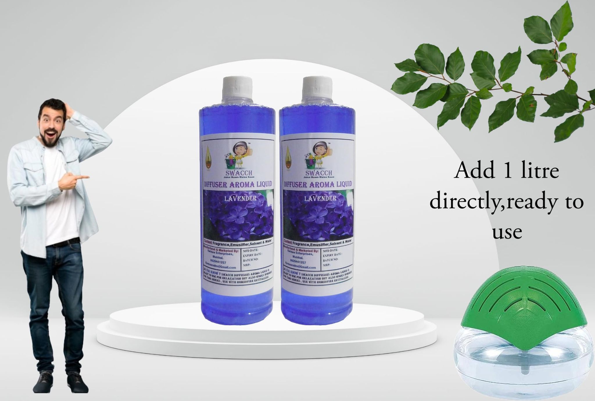 Swacch Diffuser Aroma Liquid (1 Litre) (Pack of 2) Lavender