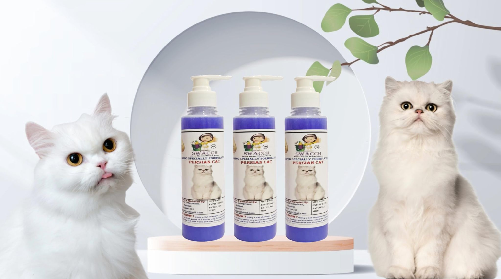 SWACCH Premium Shampoo for Persian CAT (200ML) (Pack of 3) Lavender
