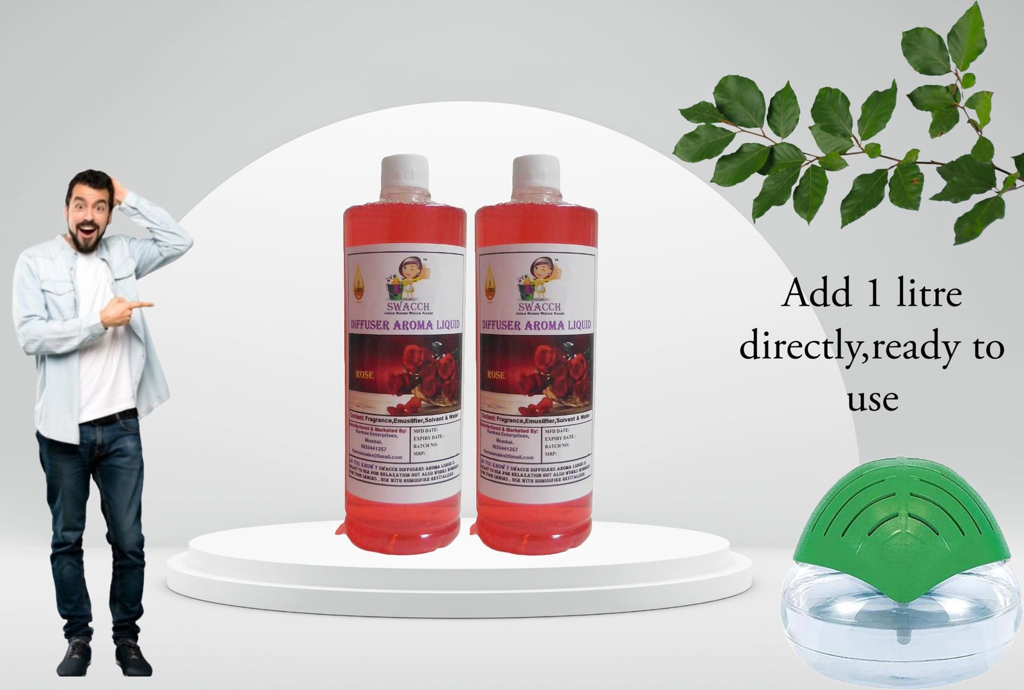 Swacch Diffuser Aroma Liquid (1 Litre) (Pack of 2) Rose