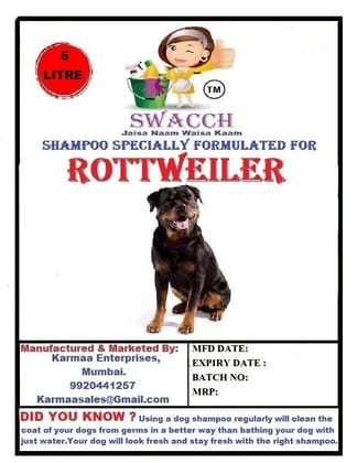 SWACCH Shampoo Specially FORMULATED for Jasmine ( Rottweiler 5 Litre)