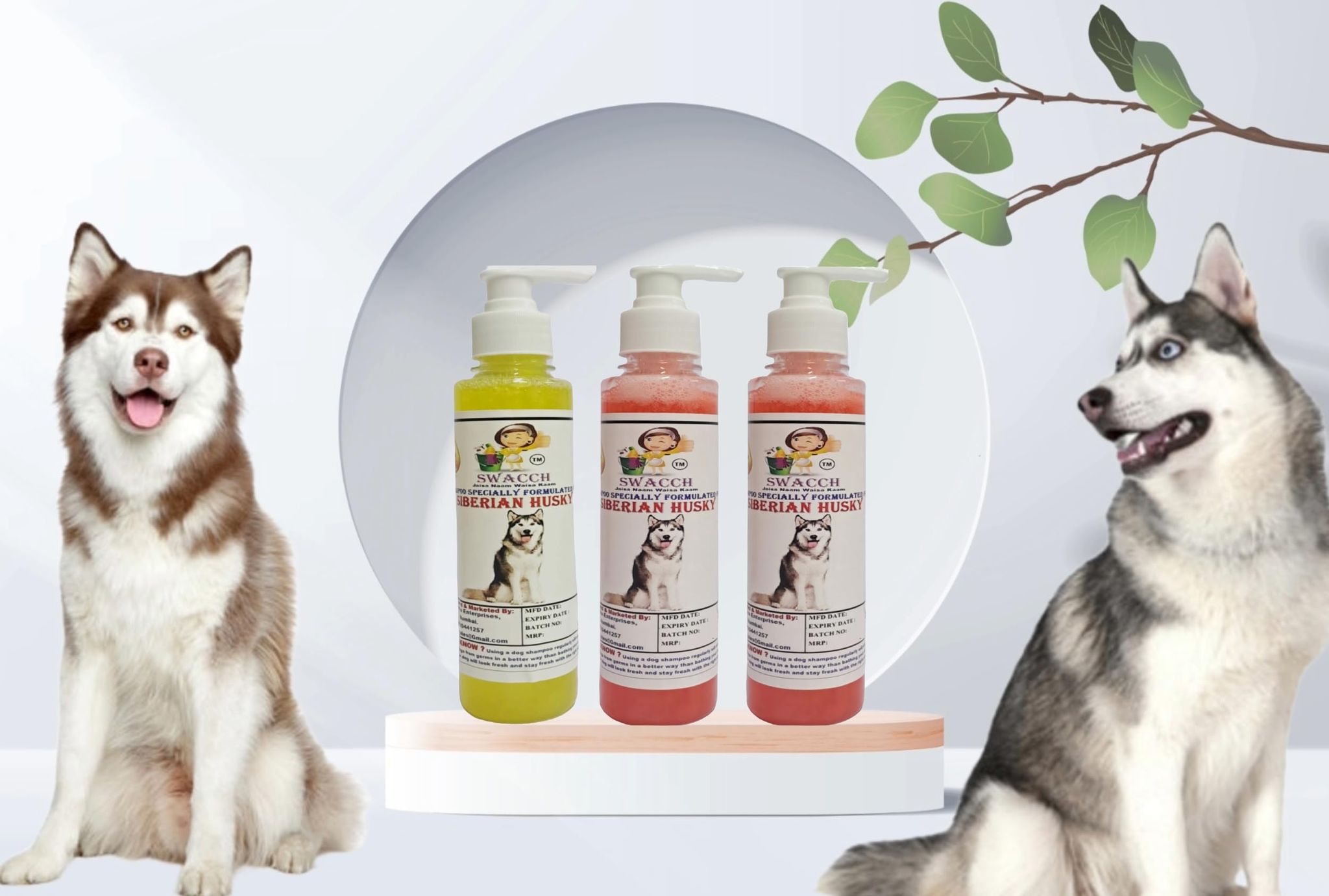 SWACCH Premium Shampoo for Siberian Husky (200ML) (Combo Pack of 3) Lemon, Jasmine & Strawberry