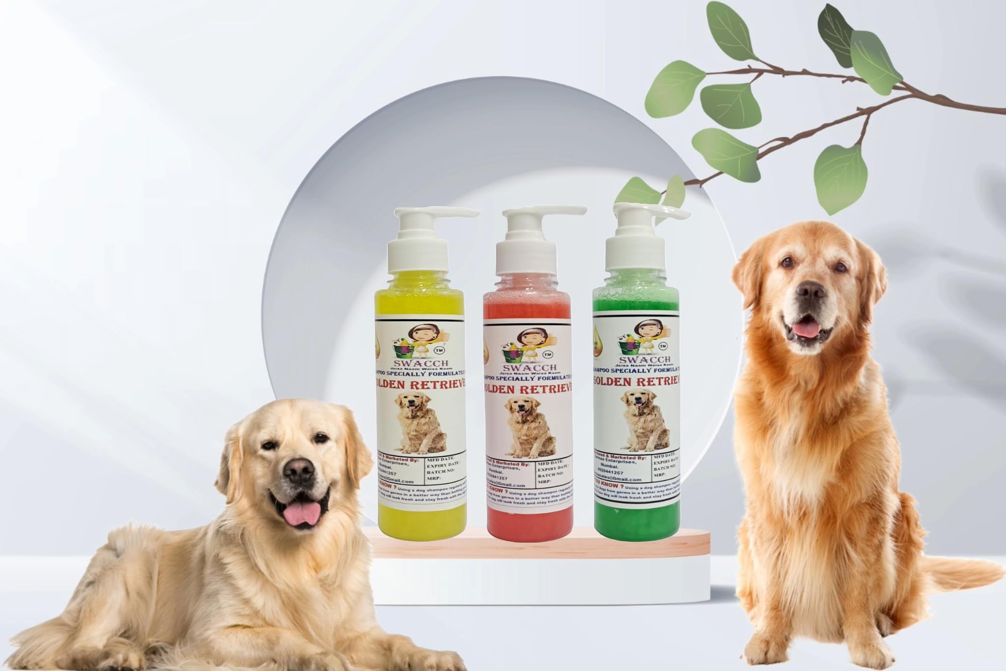 SWACCH Premium Shampoo for Golden Retriever (200ML)(Combo Pack of 3) Lemon, Strawberry & NEEM ALOVERA