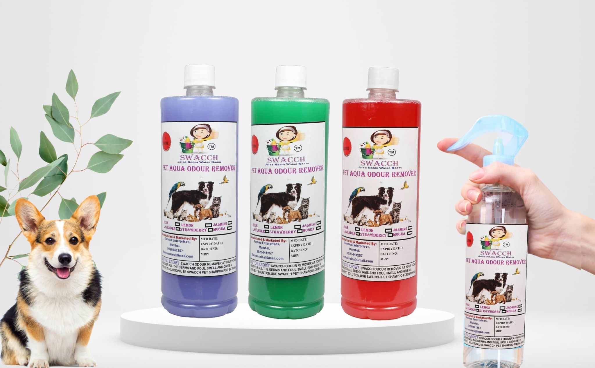 Swacch PET Aqua Odour Remover (1 Litre) (Combo Pack of 3) Lavender, Mogra, Rose