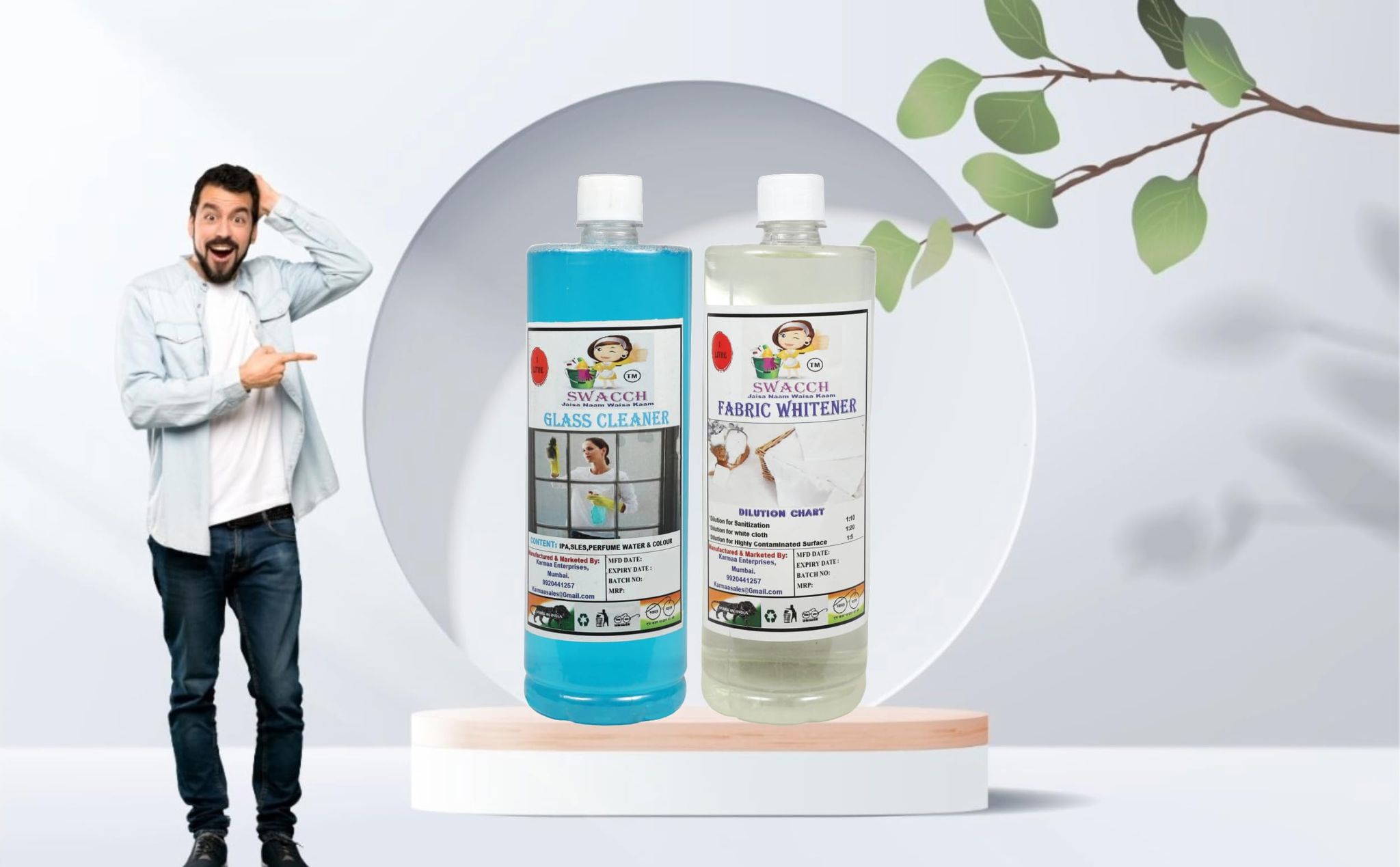 Home Care Combo Glass Cleaner & Fabric Whitener 1 Litre (Pack of 2)