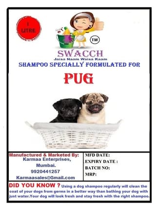 SWACCH Shampoo Specially FORMULATED for Pug (1 Litre) Strawberry