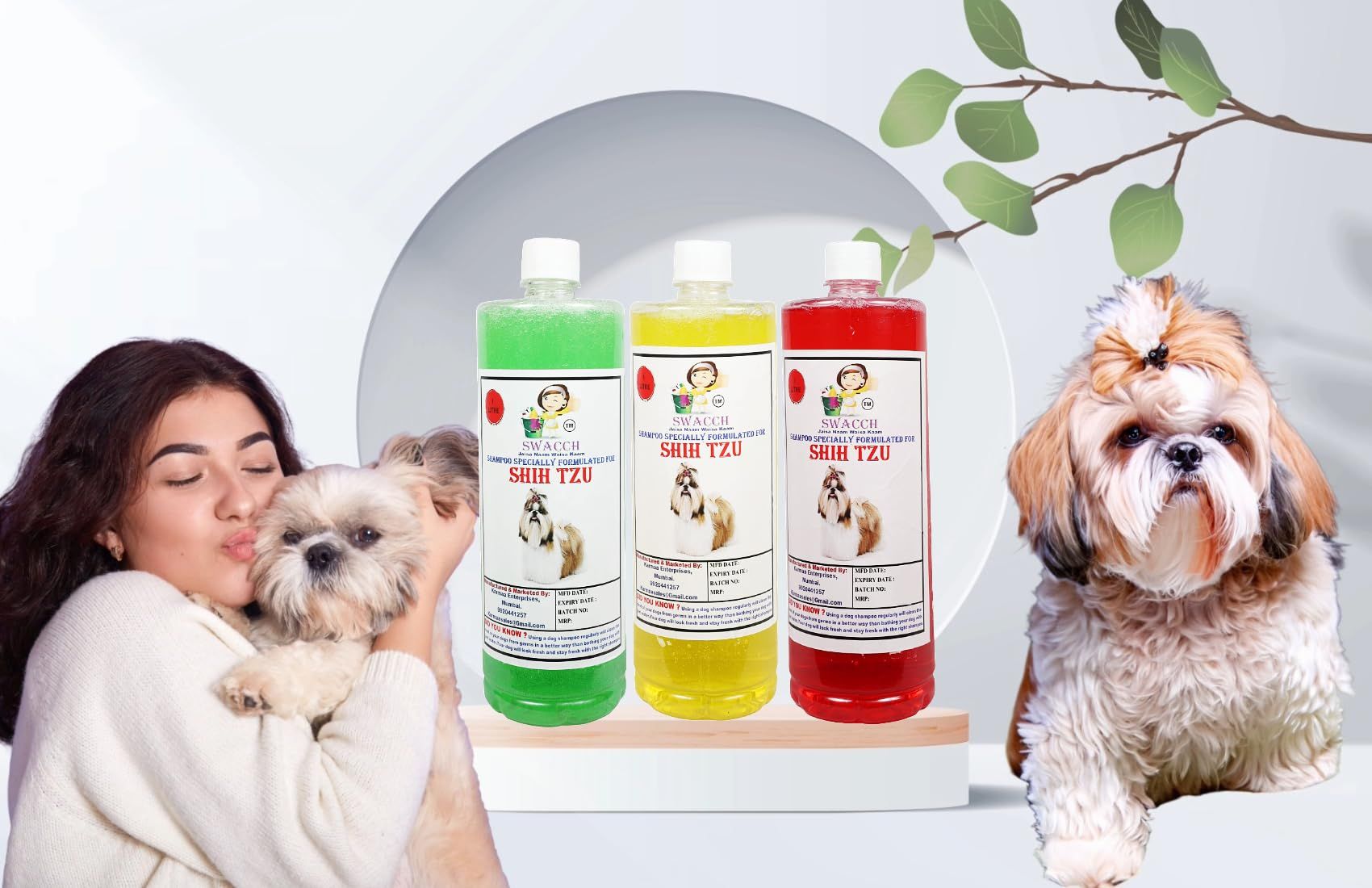 Swacch Shampoo Specially Formulated for Shih TZU (1 Litre) (Combo Pack of 3) Neem Alovera, Lemon & Strawberry