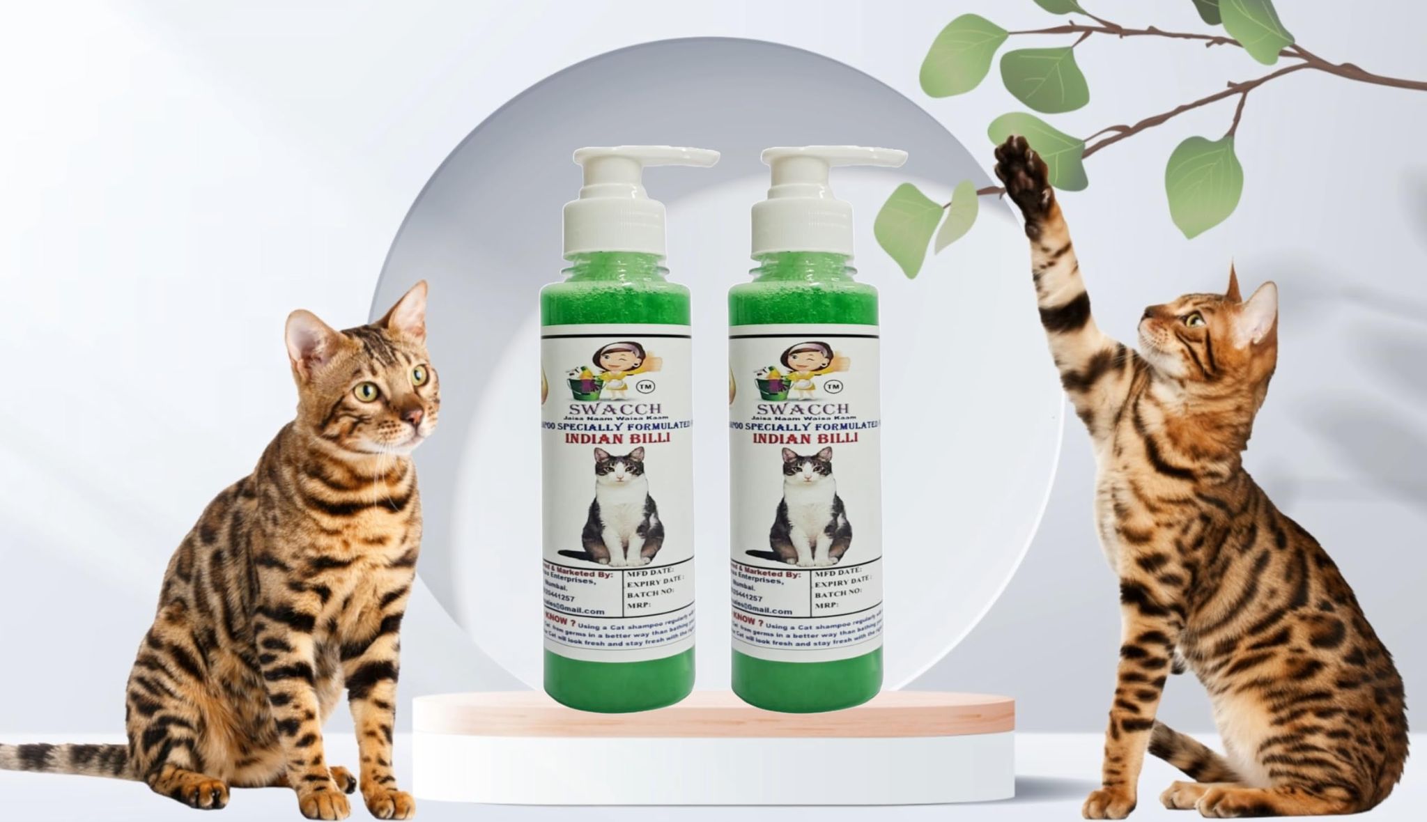 SWACCH Premium Shampoo for Indian Billi (200ML) (Pack of 2) NEEM ALOVERA