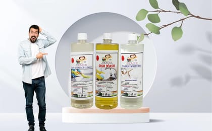 HOME CARE COMBO Tiles & Marble Cleaner, Dish Wash Lemon & Fabric Whitener (1 Litre) (Pack of 3)