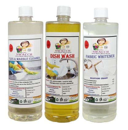 HOME CARE COMBO Tiles & Marble Cleaner, Dish Wash Lemon & Fabric Whitener (1 Litre) (Pack of 3)