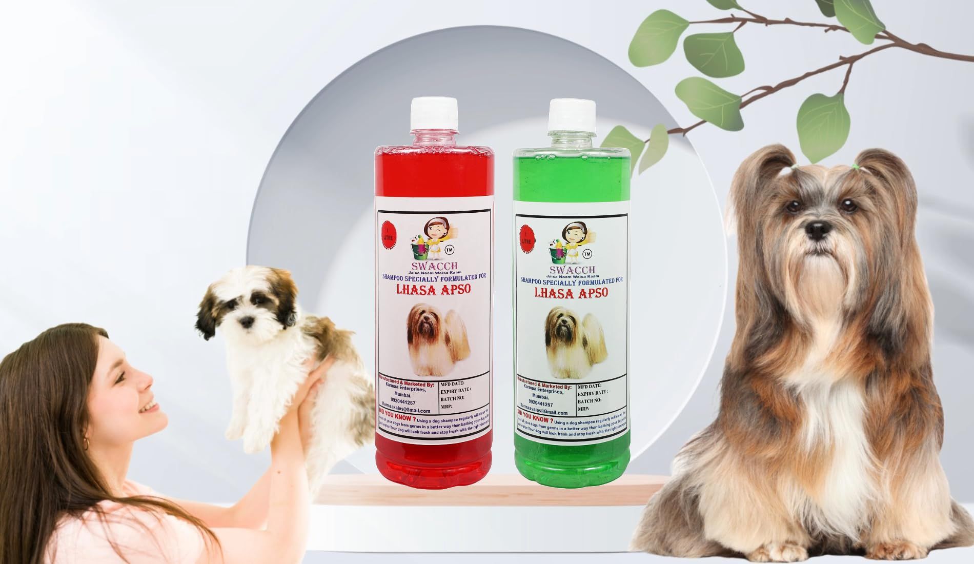 Swacch Shampoo Specially Formulated for Lhasa APSO (1 Litre) (Combo Pack of 2) Jasmine & Neem Alovera