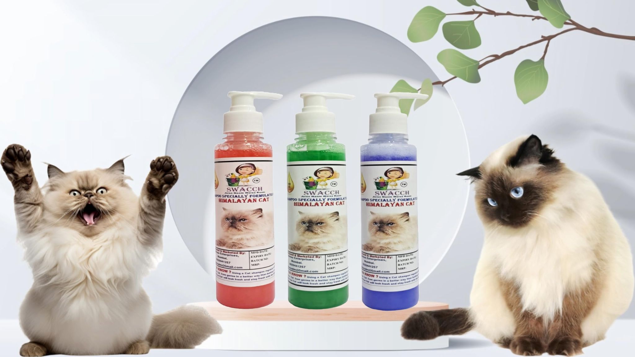 SWACCH Premium Shampoo for Himalayan CAT (200ML) (Combo Pack of 3) Jasmine, NEEM ALOVERA & Lavender